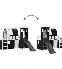 Kinderhochbett mit Turm Weiß & Schwarz 90x200 cm Kiefernholz