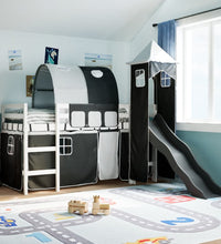 Kinderhochbett mit Turm Weiß & Schwarz 90x200 cm Kiefernholz