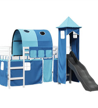 Kinderhochbett mit Turm Blau 90x200 cm Massivholz Kiefer