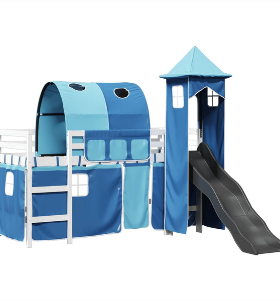 Kinderhochbett mit Turm Blau 90x200 cm Massivholz Kiefer