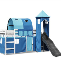 Kinderhochbett mit Turm Blau 90x200 cm Massivholz Kiefer