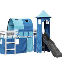 Kinderhochbett mit Turm Blau 90x200 cm Massivholz Kiefer