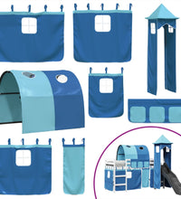 Kinderhochbett mit Turm Blau 90x200 cm Massivholz Kiefer