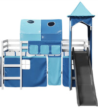 Kinderhochbett mit Turm Blau 90x200 cm Massivholz Kiefer