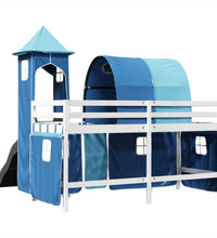 Kinderhochbett mit Turm Blau 90x200 cm Massivholz Kiefer