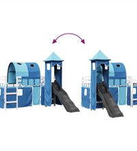 Kinderhochbett mit Turm Blau 90x200 cm Massivholz Kiefer