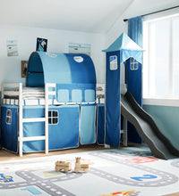 Kinderhochbett mit Turm Blau 90x200 cm Massivholz Kiefer