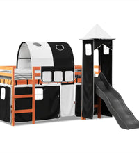 Kinderhochbett mit Turm Weiß & Schwarz 90x200 cm Kiefernholz