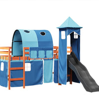 Kinderhochbett mit Turm Blau 90x200 cm Massivholz Kiefer
