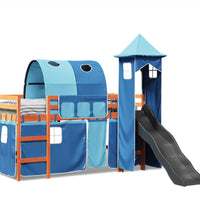Kinderhochbett mit Turm Blau 90x200 cm Massivholz Kiefer