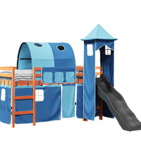 Kinderhochbett mit Turm Blau 90x200 cm Massivholz Kiefer