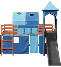 Kinderhochbett mit Turm Blau 90x200 cm Massivholz Kiefer