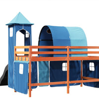 Kinderhochbett mit Turm Blau 90x200 cm Massivholz Kiefer