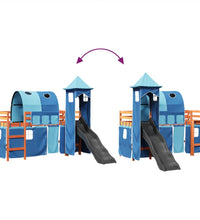 Kinderhochbett mit Turm Blau 90x200 cm Massivholz Kiefer
