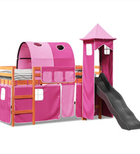 Kinderhochbett mit Turm Rosa 90x200 cm Massivholz Kiefer