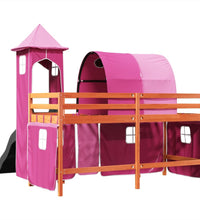 Kinderhochbett mit Turm Rosa 90x200 cm Massivholz Kiefer