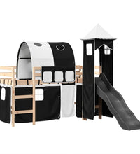 Kinderhochbett mit Turm Weiß & Schwarz 90x190 cm Kiefernholz