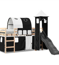 Kinderhochbett mit Turm Weiß & Schwarz 90x190 cm Kiefernholz