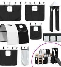 Kinderhochbett mit Turm Weiß & Schwarz 90x190 cm Kiefernholz