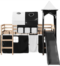 Kinderhochbett mit Turm Weiß & Schwarz 90x190 cm Kiefernholz