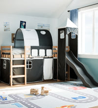 Kinderhochbett mit Turm Weiß & Schwarz 90x190 cm Kiefernholz