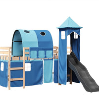 Kinderhochbett mit Turm Blau 90x190 cm Massivholz Kiefer