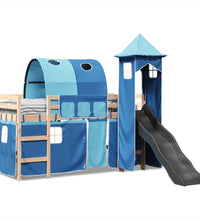 Kinderhochbett mit Turm Blau 90x190 cm Massivholz Kiefer
