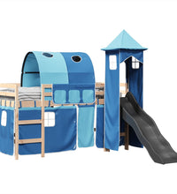 Kinderhochbett mit Turm Blau 90x190 cm Massivholz Kiefer