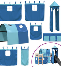 Kinderhochbett mit Turm Blau 90x190 cm Massivholz Kiefer