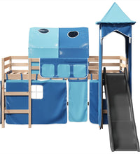 Kinderhochbett mit Turm Blau 90x190 cm Massivholz Kiefer