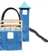 Kinderhochbett mit Turm Blau 90x190 cm Massivholz Kiefer