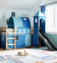 Kinderhochbett mit Turm Blau 90x190 cm Massivholz Kiefer