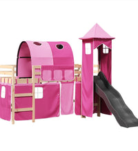 Kinderhochbett mit Turm Rosa 90x190 cm Massivholz Kiefer