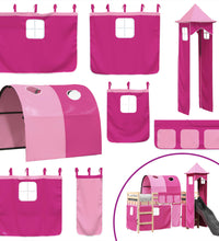 Kinderhochbett mit Turm Rosa 90x190 cm Massivholz Kiefer