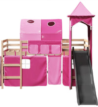 Kinderhochbett mit Turm Rosa 90x190 cm Massivholz Kiefer