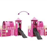 Kinderhochbett mit Turm Rosa 90x190 cm Massivholz Kiefer