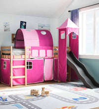 Kinderhochbett mit Turm Rosa 90x190 cm Massivholz Kiefer