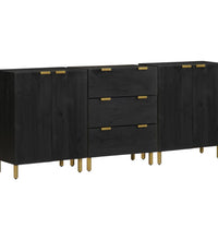 3-tlg. Sideboards Schwarz Holzwerkstoff