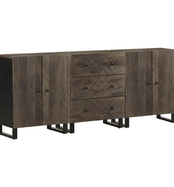 3-tlg. Sideboards Schwarz 60x33x75 cm Massivholz Mango