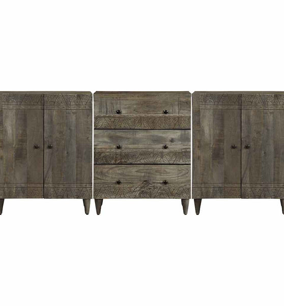 3-tlg. Sideboards Hellgrau 60x33,5x75 cm Massivholz Mango