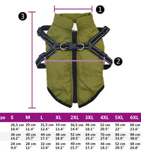 Hundemantel mit Geschirr Wasserdicht Reflektierend Armeegrün XL
