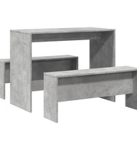 3-tlg. Esstisch und Bank Set Betongrau Holzwerkstoff