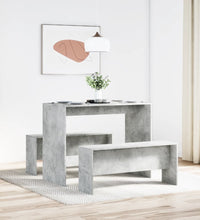 3-tlg. Esstisch und Bank Set Betongrau Holzwerkstoff