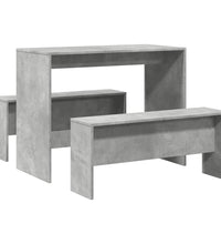 3-tlg. Esstisch und Bank Set Betongrau Holzwerkstoff