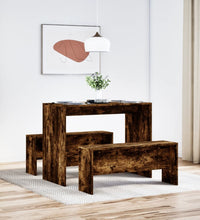 3-tlg. Esstisch und Bank Set Räuchereiche Holzwerkstoff
