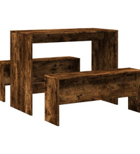 3-tlg. Esstisch und Bank Set Räuchereiche Holzwerkstoff