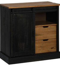 Sideboard HALDEN mit Schiebetür Schwarz 80x40x80 cm Massivholz