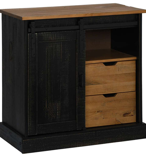 Sideboard HALDEN mit Schiebetür Schwarz 80x40x80 cm Massivholz