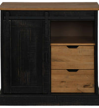 Sideboard HALDEN mit Schiebetür Schwarz 80x40x80 cm Massivholz