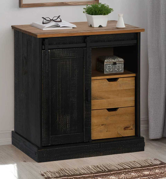 Sideboard HALDEN mit Schiebetür Schwarz 80x40x80 cm Massivholz